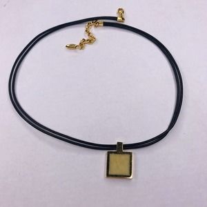 Misaki Mother of Pearl Soft Leather Cord Necklace w/ Square Gold Pendant 15”-17”